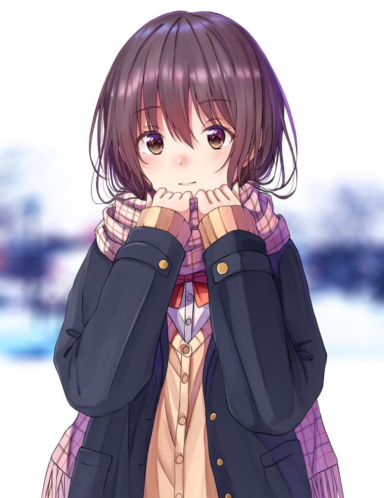 Serene Anime Wallpaper: Girl in Scarf with Cozy Winter Background