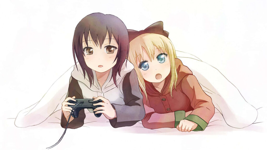 Cozy Anime Wallpaper: Girls Gaming Together - Perfect PFP Background