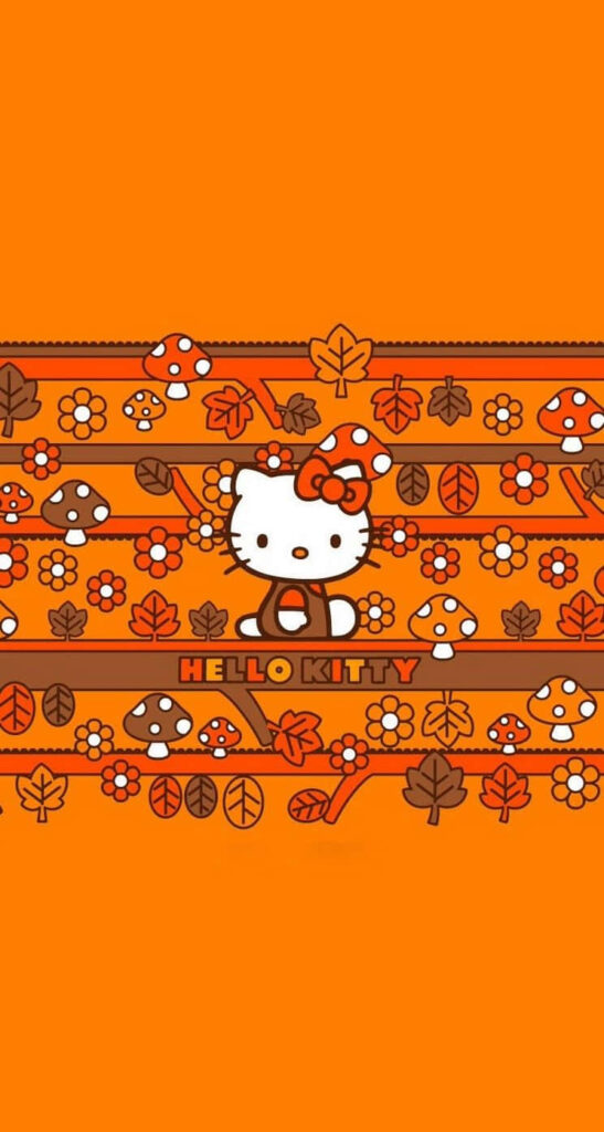 Cozy Hello Kitty Autumn Wallpaper: Vibrant Fall Background