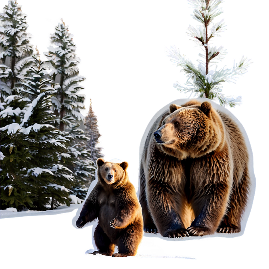 Cozy Winter Wallpaper: Mother Bear and Cub in Snowy Forest Scene
