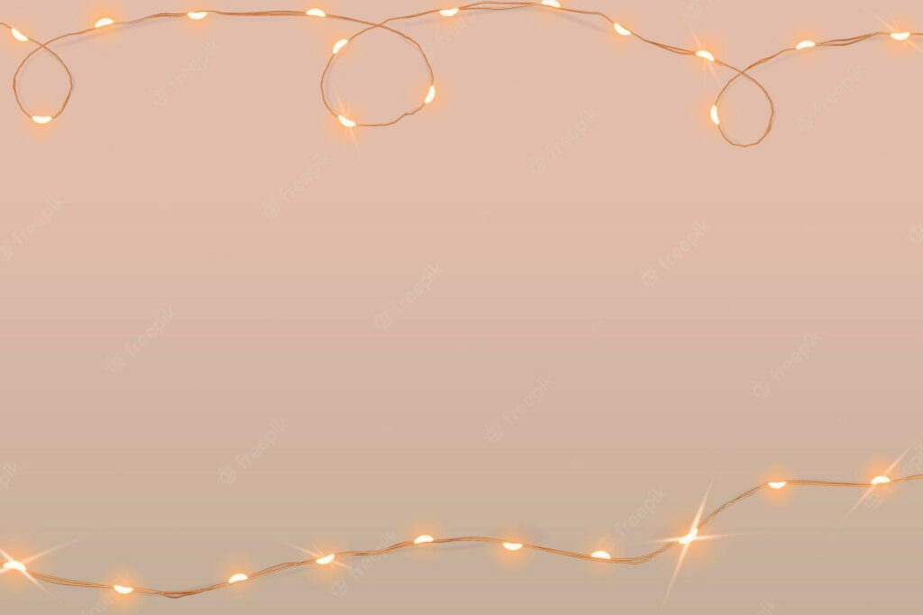 Cozy beige wallpaper softly lit by delicate string lights creating a warm inviting ambiance