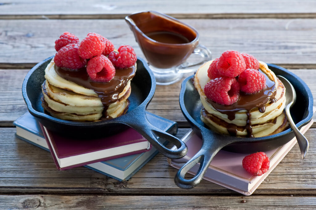 Delightful Breakfast Wallpaper: Fluffy Pancakes & Raspberries