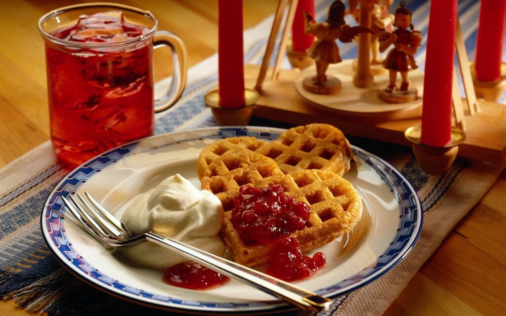 Heart-Shaped Waffles & Candles: Cozy Breakfast Wallpaper Decor