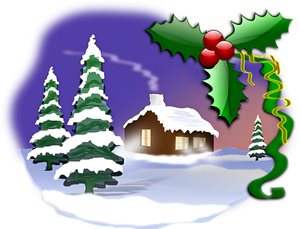 Cozy Cabin Winter Wallpaper with Holly & Snowy Pines