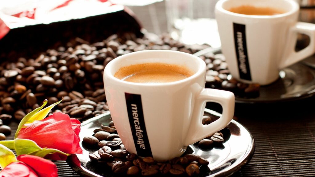 Cozy Cappuccino Wallpaper with Roses & Coffee Beans Background