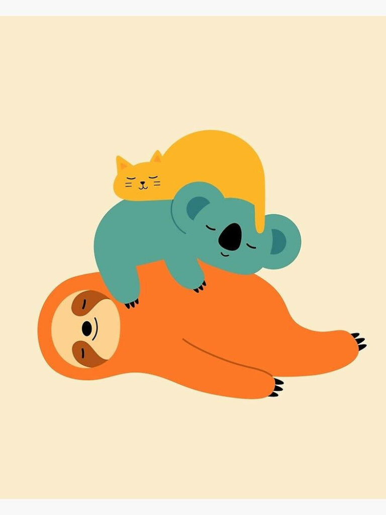 Charming Baby Sloth, Koala & Cat Wallpaper - Cozy Colorful Design