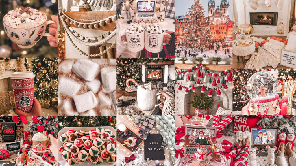 Festive Flurries: A Christmas Winter Wonderland Collage Desktop Wallpaper