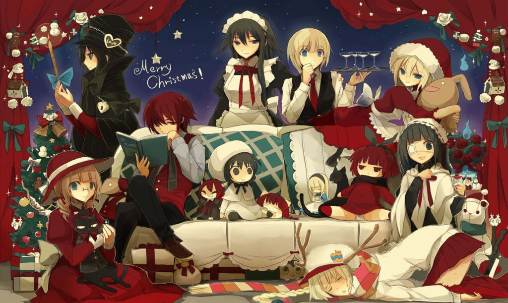 Cozy Christmas Anime Wallpaper: Festive Characters & Cheerful Decor