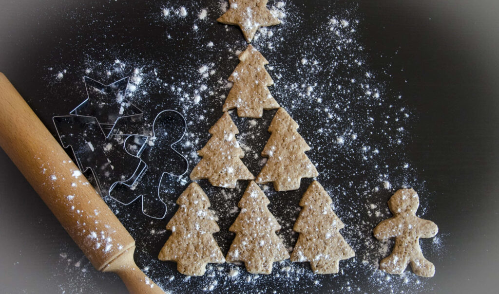 Festive Christmas Tree Cookie Wallpaper - Delightful Baking Background
