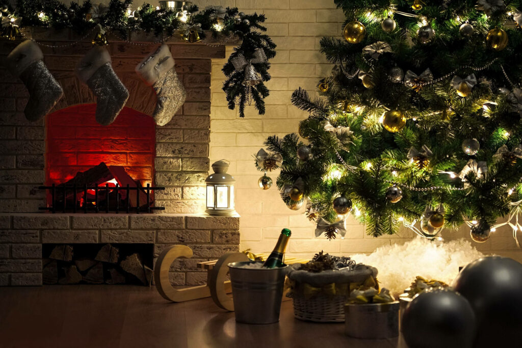 Cozy Christmas Desktop Wallpaper: Festive Tree & Warm Fireplace