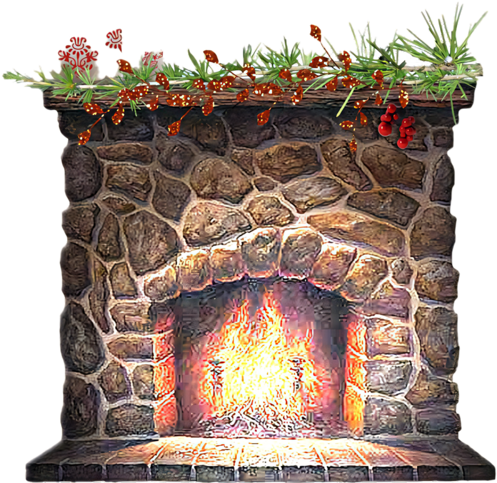 Cozy Stone Fireplace with Christmas Decor - Warm Holiday Background Wallpaper