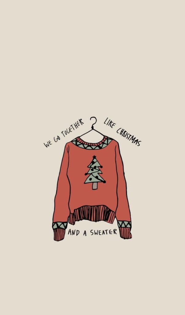Cozy Christmas Sweater Wallpaper with Pine Tree Design & Festive Accents