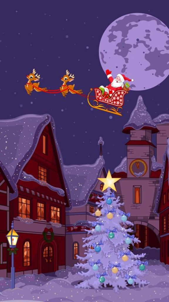 Charming Christmas Village Wallpaper in Cozy Purple Hues