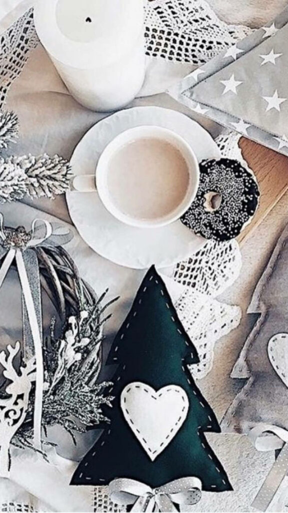 Cozy Christmas Aesthetic: Coffee, Donuts & Festive Decor Wallpaper