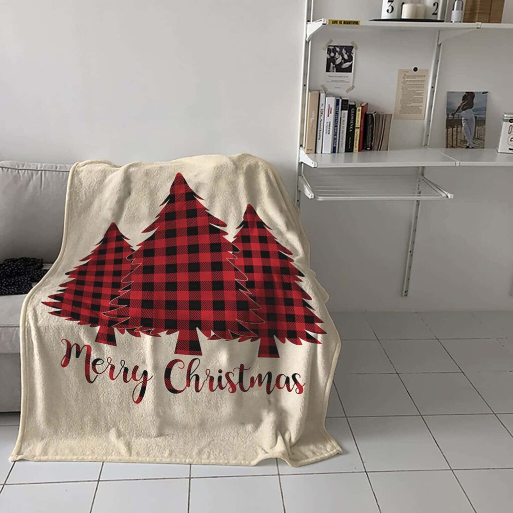 Cozy Christmas Wallpaper: Festive Plaid Trees & Merry Christmas Message