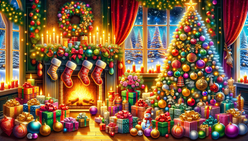 Cozy Christmas Wallpaper: Festive Fireplace & Decorated Tree