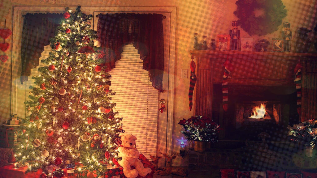 Cozy Christmas Wallpaper: Festive Tree & Warm Fireplace Background