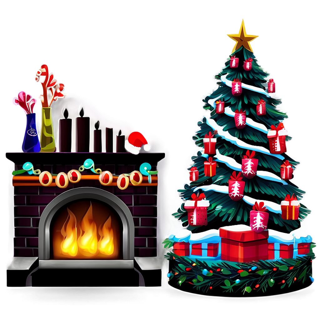 Cozy Christmas Wallpaper with Glowing Fireplace & Festive Tree