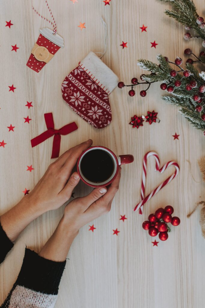 Cozy Christmas Wallpaper: Cup, Decorations & Warm New Year Ambiance