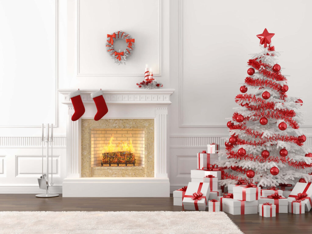 Cozy Christmas Wallpaper: Festive Tree, Fireplace & Holiday Charm