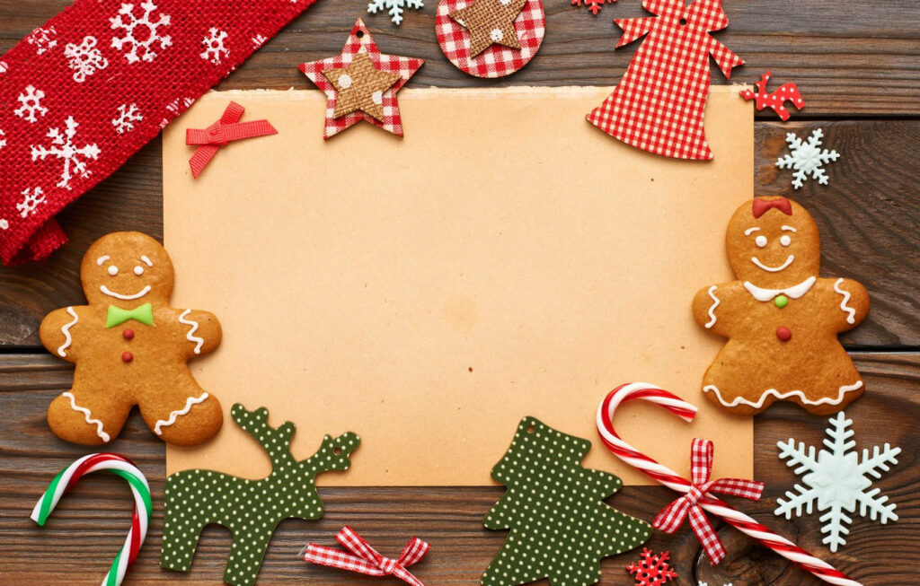 Cozy Rustic Christmas Wallpaper with Gingerbread & Candy Canes