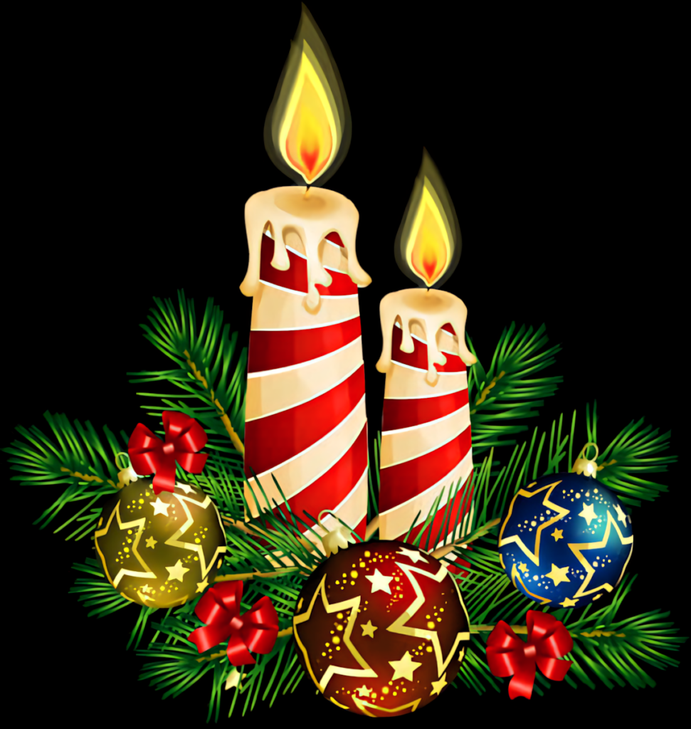 Cozy Christmas Wallpaper: Glowing Candles Amidst Pine & Ornaments