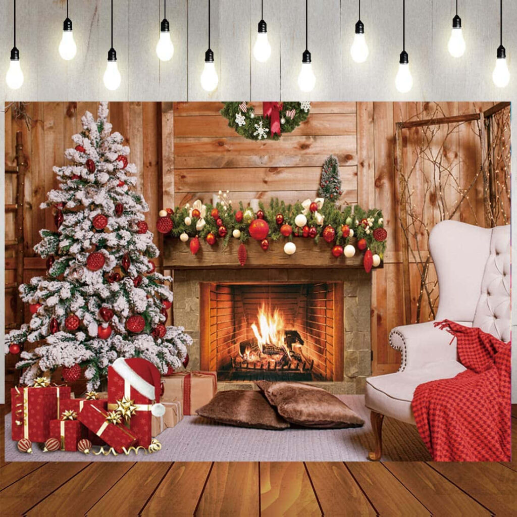 Cozy Christmas Cabin Wallpaper: Warm Fireplace & Festive Decor