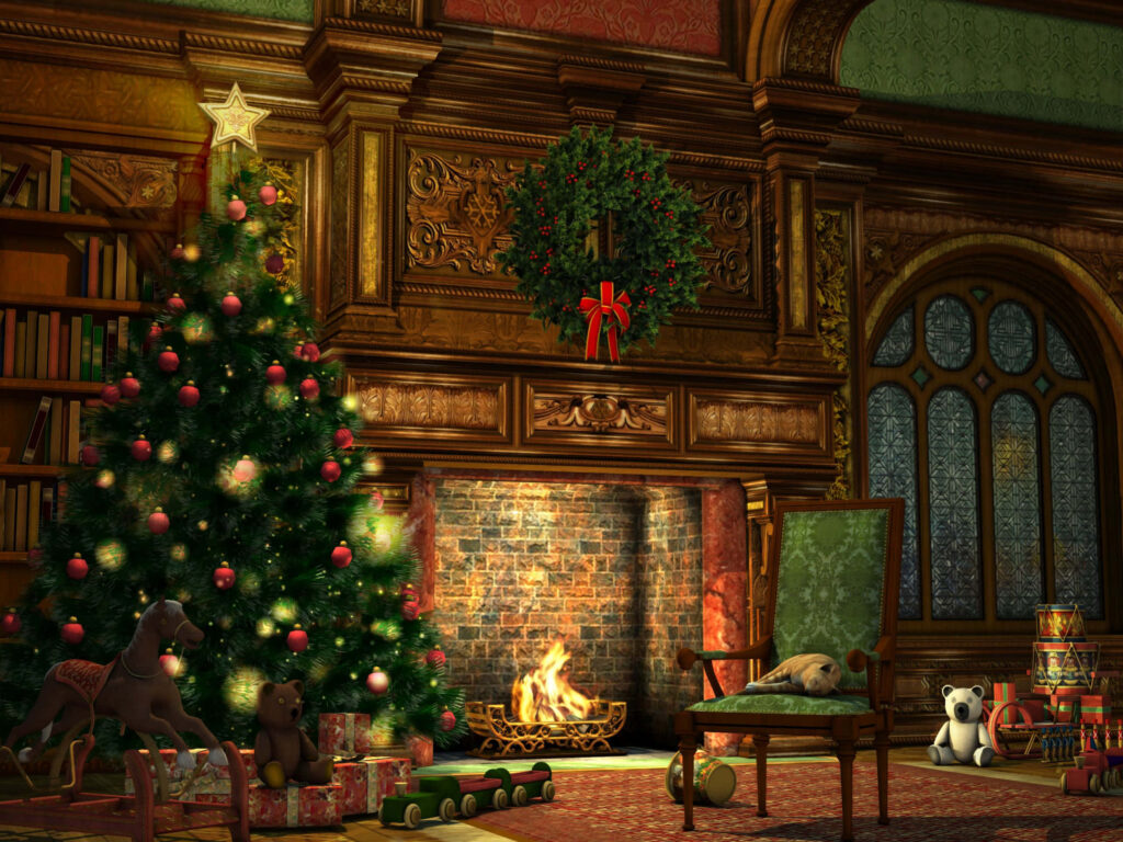 Cozy Christmas Wallpaper: Fireplace, Festive Tree & Holiday Cheer