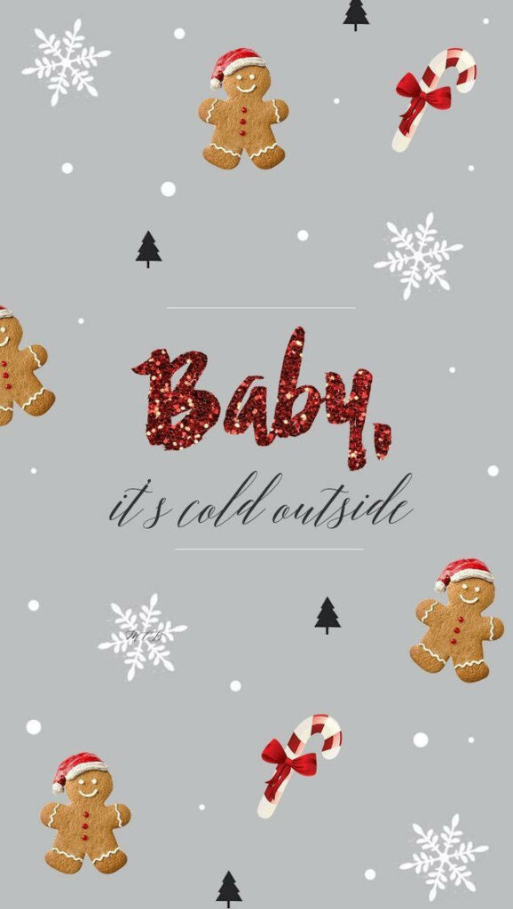 Cozy Christmas iPhone Wallpaper: Gingerbread & Snowflakes Design