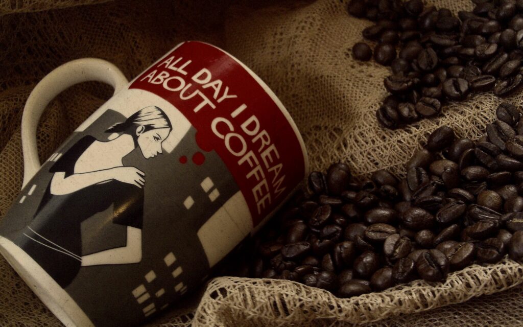 Artistic Coffee Cup Wallpaper: Dreaming of Coffee & Roasted Beans