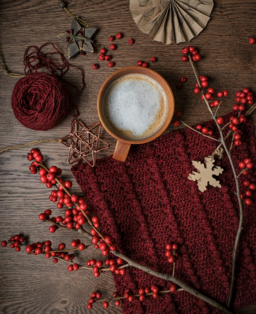 Cozy Coffee and Red Berries: Rustic Decor Wallpaper Background