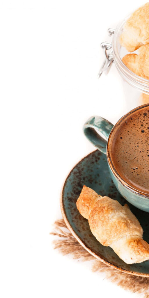 Cozy Coffee & Croissant Wallpaper: Rustic Charm in Minimal Style