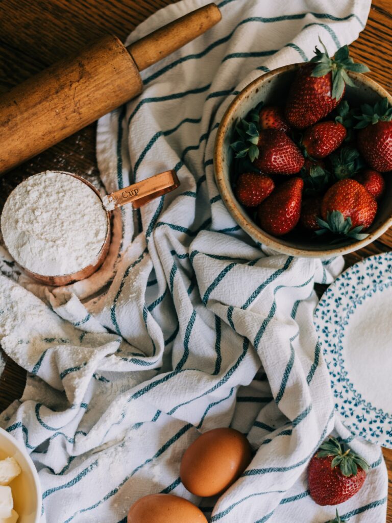 Cozy Cooking Wallpaper: Fresh Strawberries & Baking Essentials