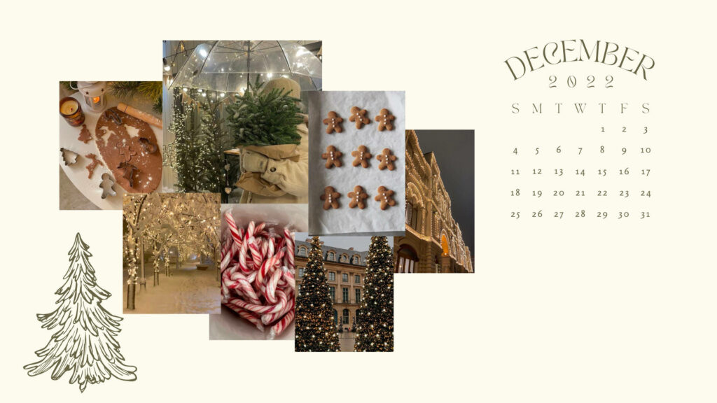 December 2022 Calendar with Festive Christmas Collage Wallpaper