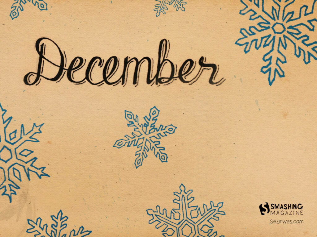 Festive hand-drawn blue snowflakes and elegant script on warm textured cozy December background Wallpaper