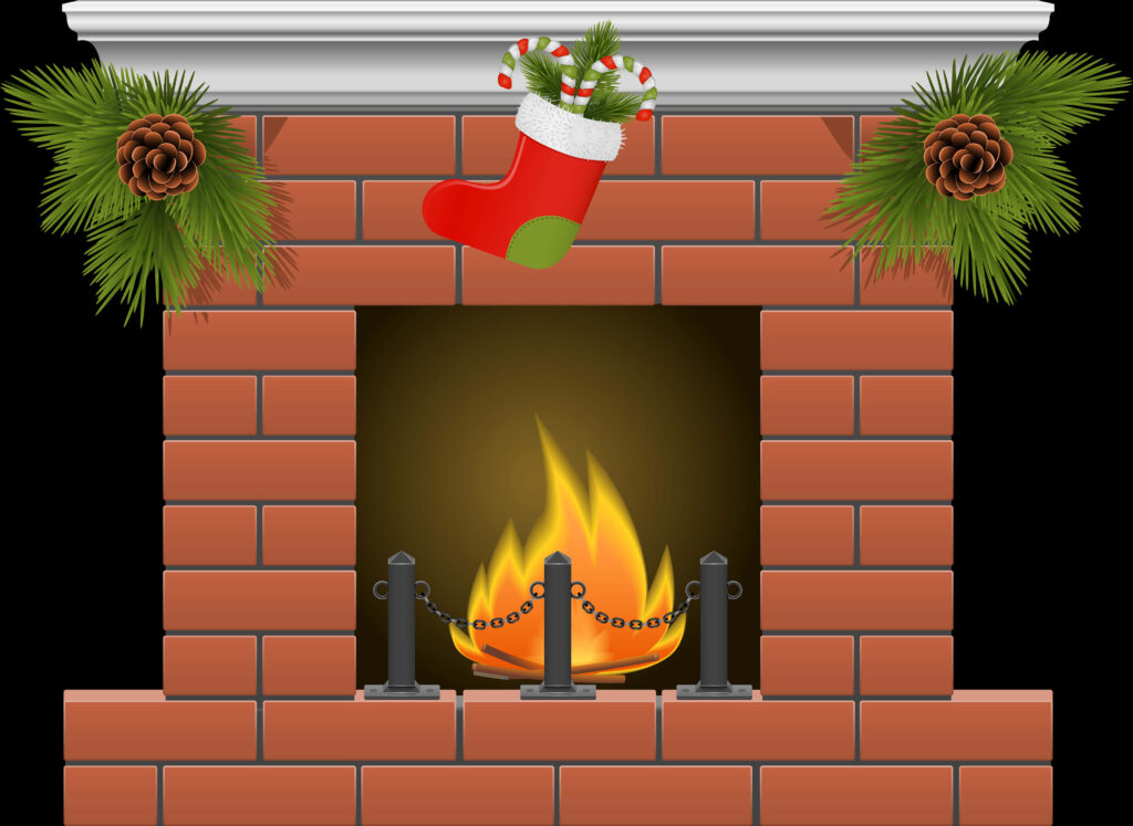 Cozy Brick Fireplace Wallpaper: Festive Holiday Charm Background