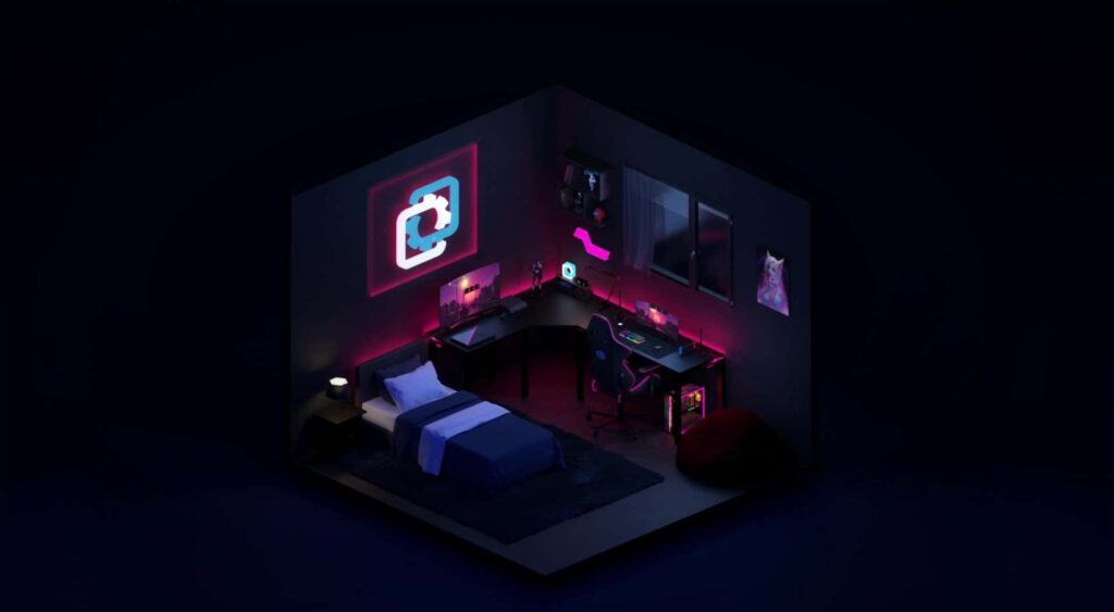 Cozy Modern Gaming Room Wallpaper with Neon Ambiance