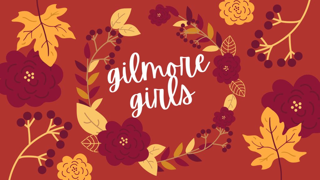Cozy Gilmore Girls wallpaper with autumn wreath of maple leaves berries and burgundy flowers