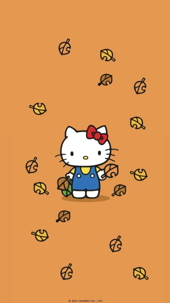 Cozy Autumn Hello Kitty Wallpaper with Falling Leaves & Warm Background