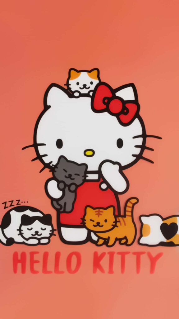 Hello Kitty & Adorable Cats Wallpaper on Warm Peach Background