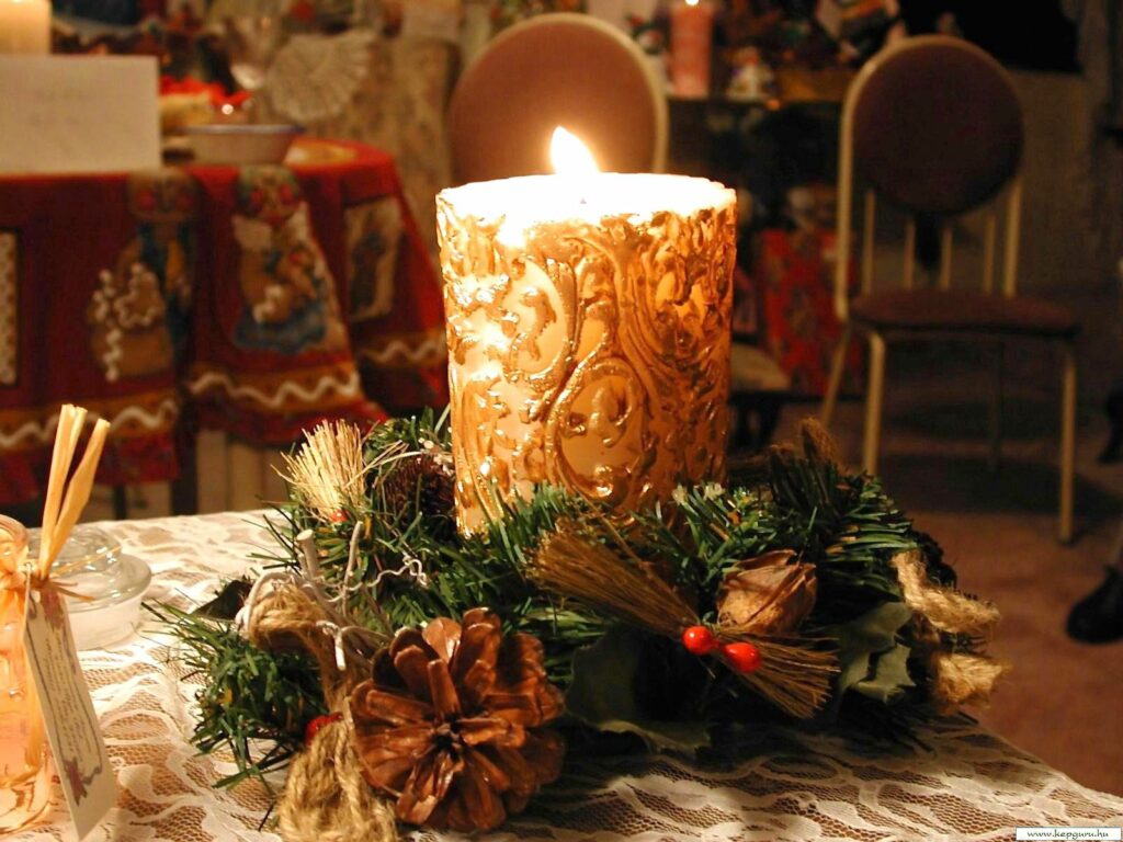 Cozy Holiday Candle Wallpaper: Festive New Year & Christmas Background
