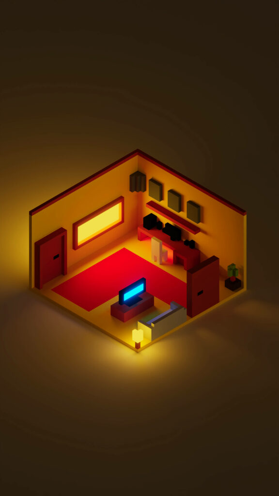 Cozy Modern Yellow Room Wallpaper - Isometric 3D Design for Mobile