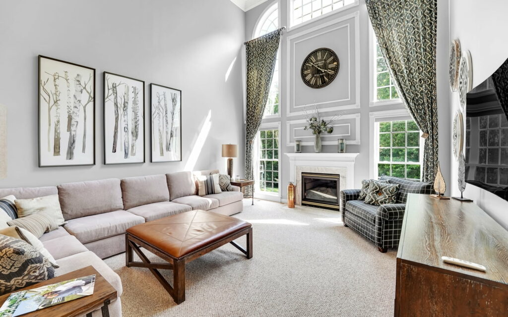 Cosy Living Room Retreat: A Captivating HD Wallpaper Featuring a Timeless Fireplace Setting
