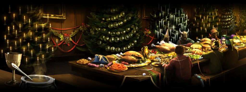 Cozy Christmas Wallpaper: Festive Scene with Magical Decor