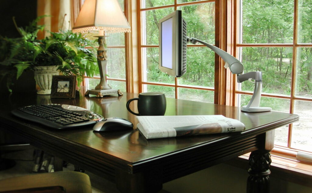 A Serene Retreat: Brewing Inspiration in a Cozy Office Space Wallpaper