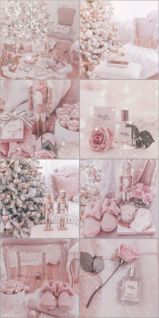 Cozy Pink Christmas Wallpaper: Elegant Roses & Festive Decor