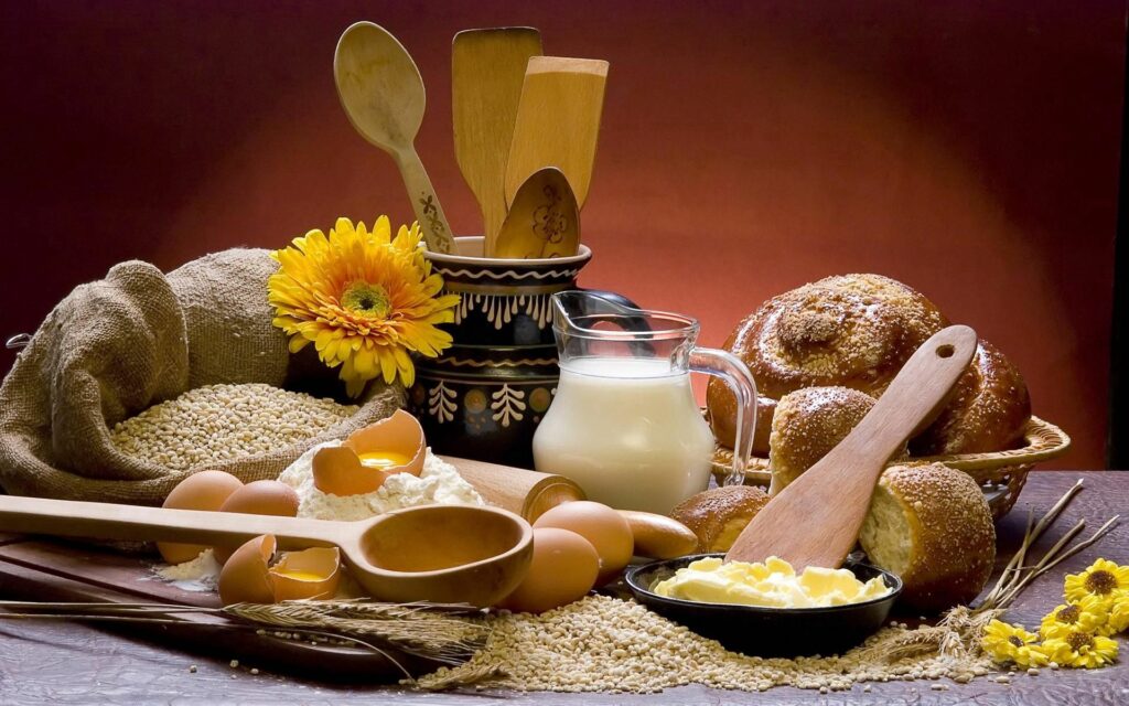 Cozy Rustic Kitchen Wallpaper: Baking Ingredients & Essentials