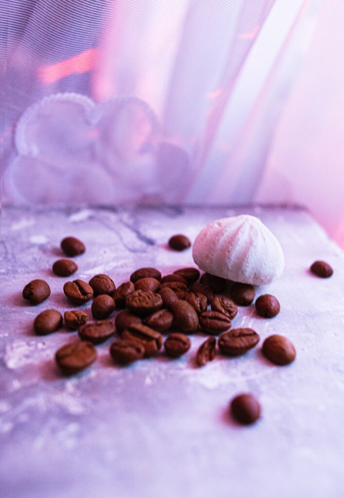 Rustic Wallpaper: Coffee Beans & Meringue on Marble with Purple Hue