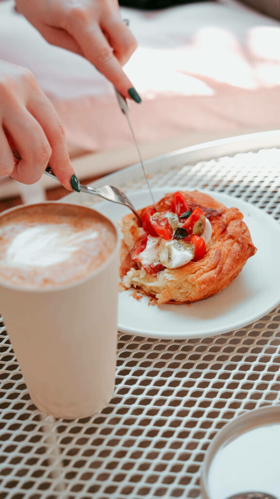 Cozy Savory Pie & Latte Wallpaper: Fresh Tomato, Cheese Delight