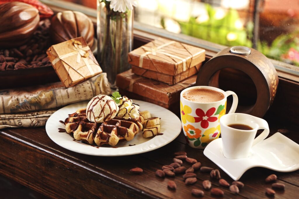 Cozy Waffles with Ice Cream: Warm Rustic Wallpaper Background